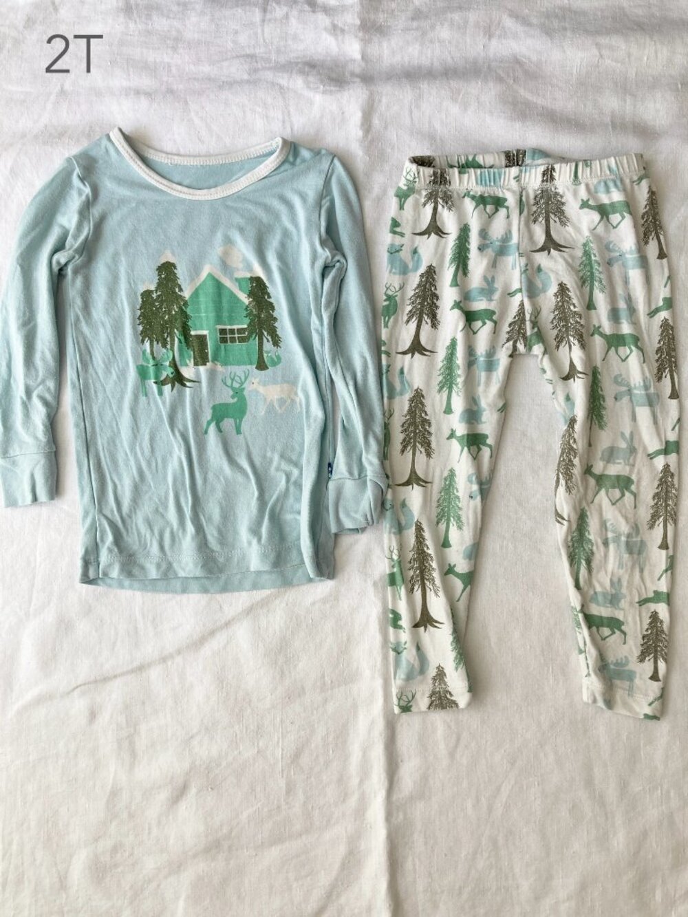 (🎨$3 PLAY) Kickee Pants 2T Toddler Forest House Pajamas Set Fall